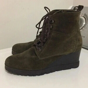 Aquatalia army green suede leather wedge boots